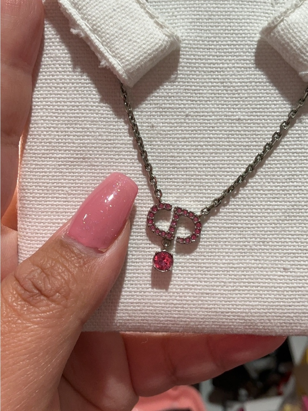 🌷DIOR Petit Pink Crystal 'CD' Pendant Necklace - Picture 3 of 14
